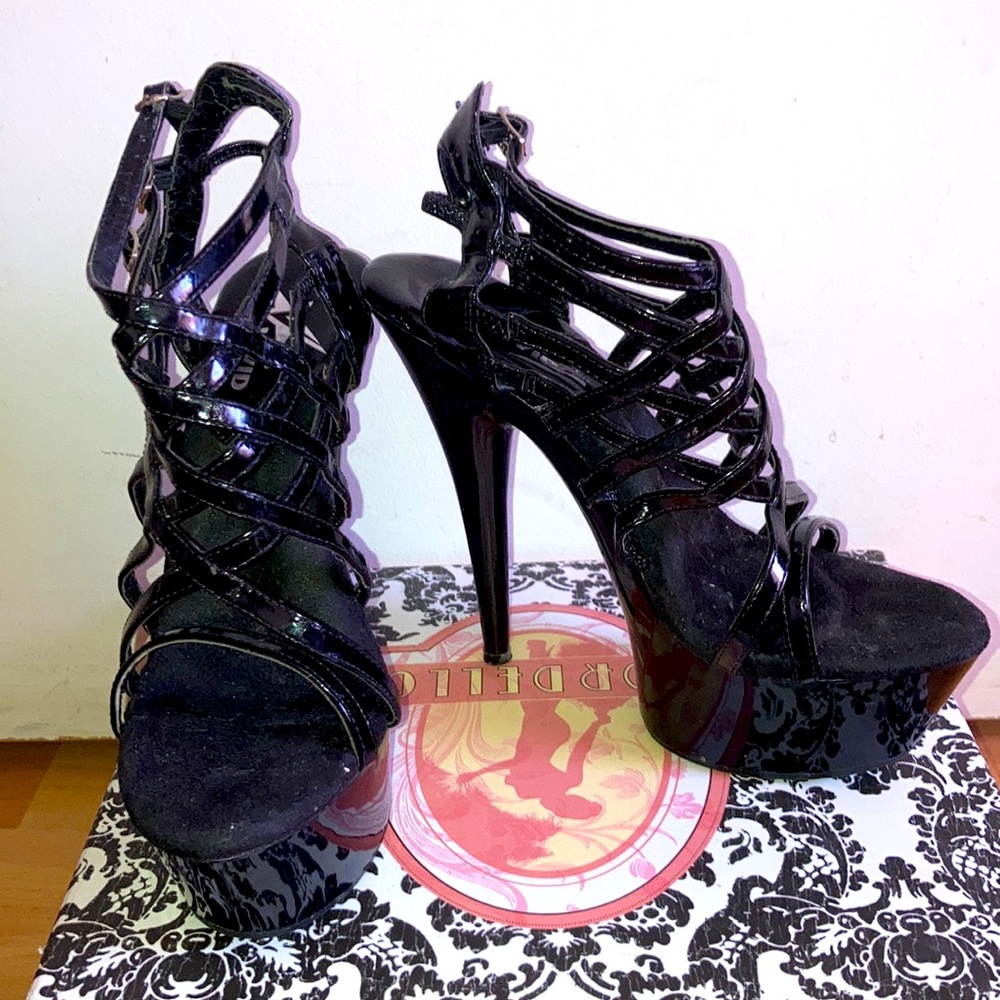VIVID Vinyl Shiny Strappy Platform Dancer Heels